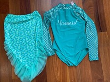 Girl Size 10 12 One Piece Mermaid Bathing Suit and Cover Up