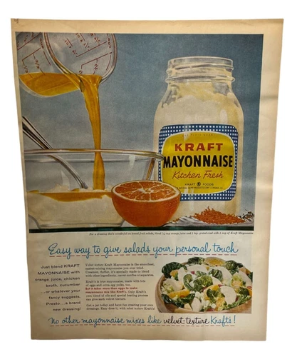 Kraft Mayonnaise Vintage Print Ad 50s Condiment Food