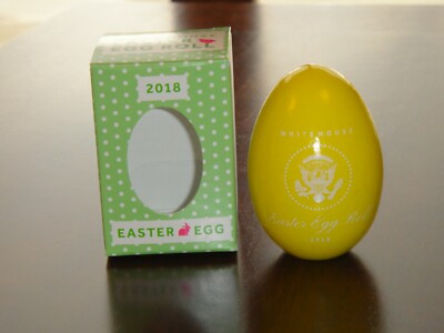 2018 WHITE HOUSE EASTER EGG WOOD Yellow NEW with BOX DONALD & MELANIA TRUMP 