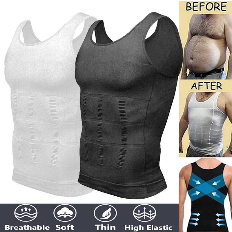 Mens Body Shaper Belly Chest Compression Shirt Slimming Tank Top Abs Girdle  Vest