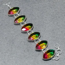 Faceted BI-Color Tourmaline Marquise Shape Gemstone Handmade Jewelry Bracelet 8"