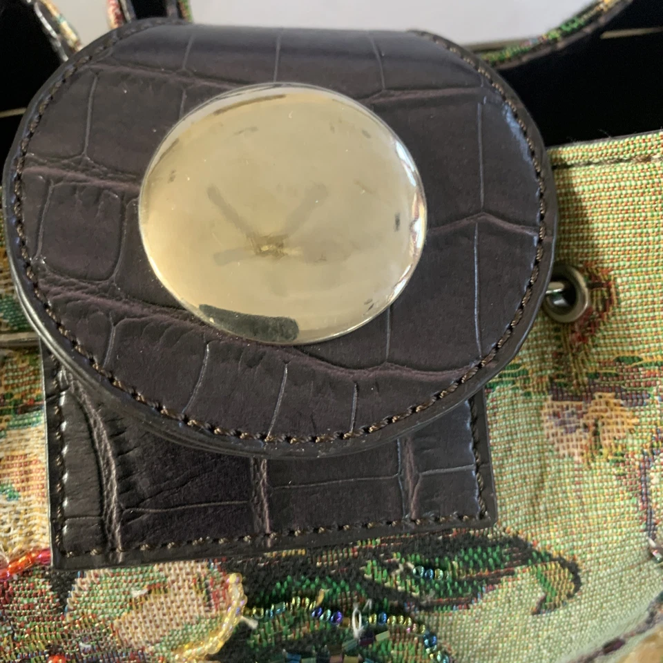 Mellow World Hand Beaded Floral Tapestry XL Weekender Tote Bag Faux Emboss Croc - Image 4 of 4