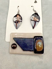 Vintage Art Glass Brooch Earrings Set Modernist