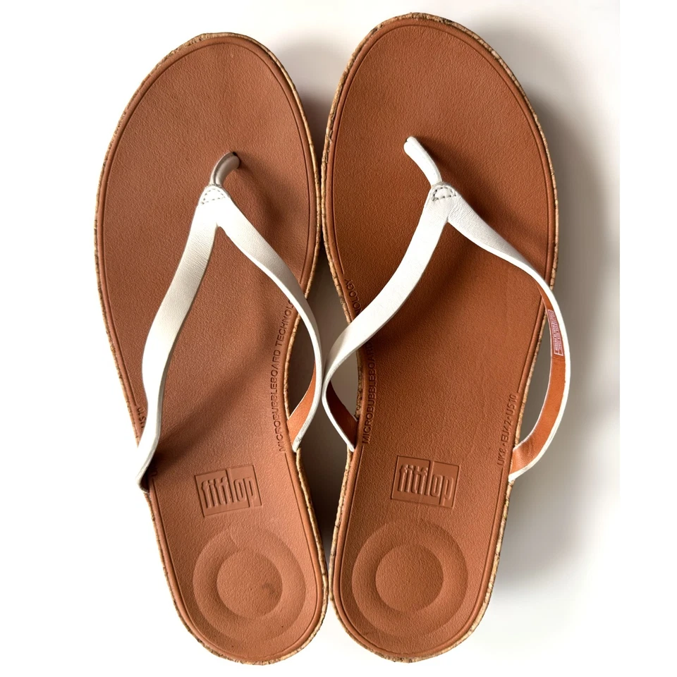 Chanclas Fitflop Linny Blanco Corcho Cuña Tanga Sandalias Talla 10 Foto 2 de 4