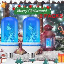 2X Halloween Decor Upgraded LED Flame Light Bulbs 4 Modes Fire Flame Bulb Blue