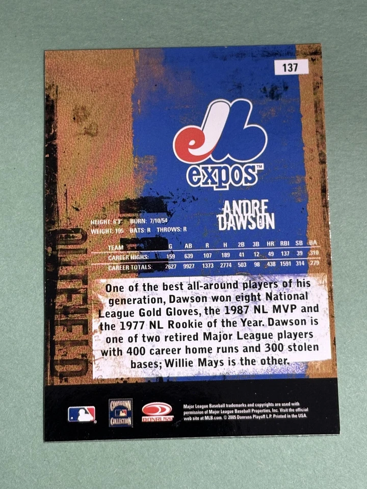 Andre Dawson 2005 Donruss Leather & Lumber Montreal Expos #137 DD915 - Image 2 of 2