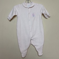 VTG Carter s Bear 90s Pink Striped Terry Sleeper Baby One Piece Size 0-3 Months