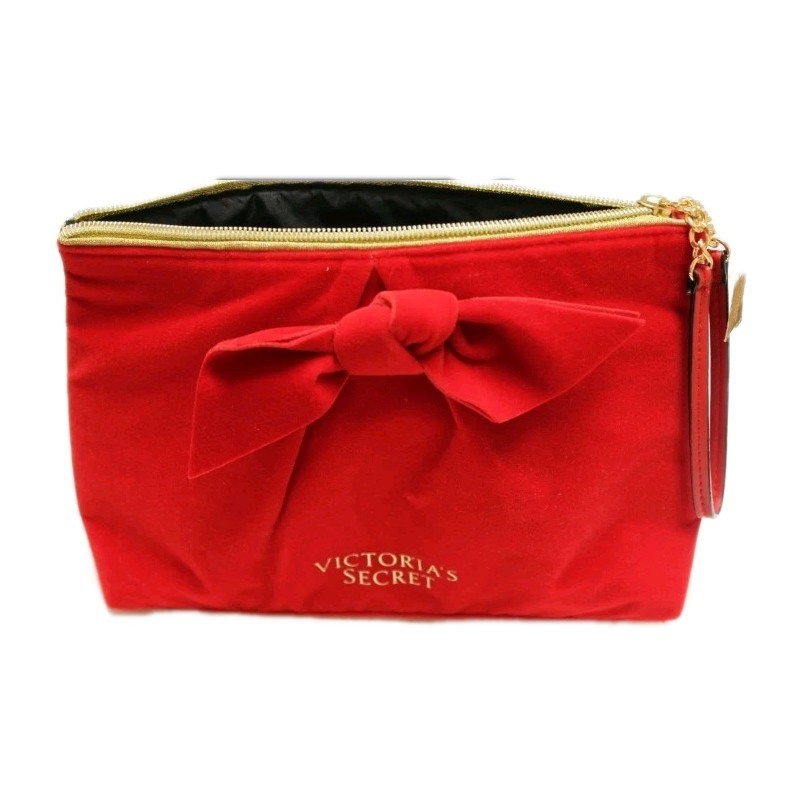 Victoria's Secret Red Velvet Cosmetic Makeup Travel  Handbag Bow  NEW