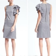 New Banana Republic Shoulder Detail Plaid Ruffle Sheath Dress Size 4