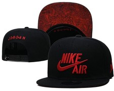 Gorra Nike Jordan de ala plana con cierre a presión negra roja bordada en 3D totalmente nueva
