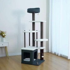 Catry Cat Tree Scratcher Blue Condo Trinity 5-Levels 66" Plush Cozy Clip-On Toy