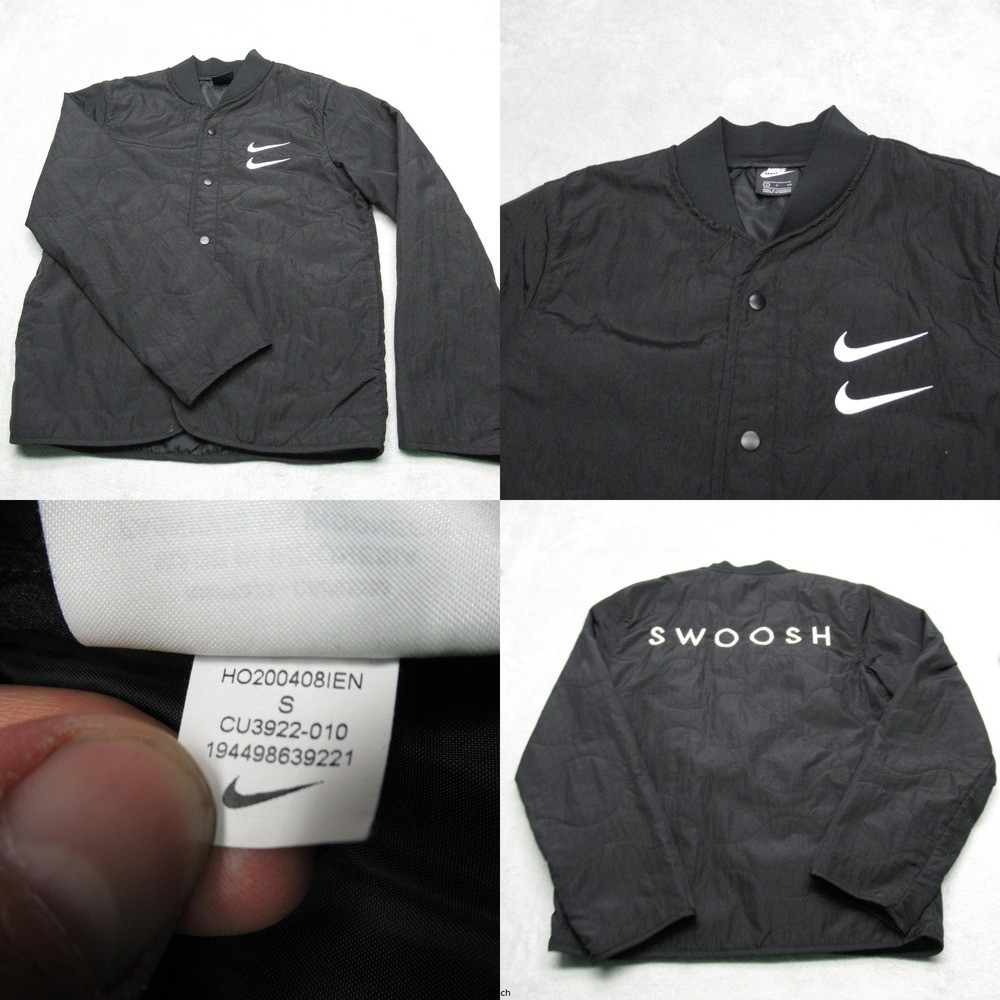 Vintage Nike Jacket Mens Small Black Double Swoosh Quilted