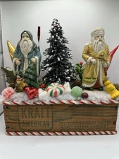 Vintage Kraft American Cheese Wood Box with Vintage Christmas Holiday Decor