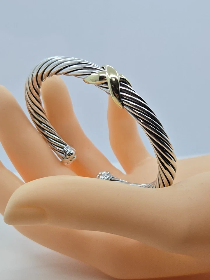 David Yurman Cuff, X Classic , 7mm ,14k Yellow Gold & Sterling, 7.5 Inch - Image 3 of 4