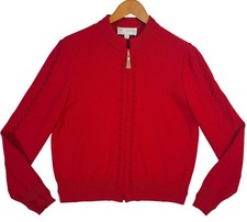 St. John Collection Sweater Womens 6 Red Zip Cardigan Tassel Zipper Made in USA