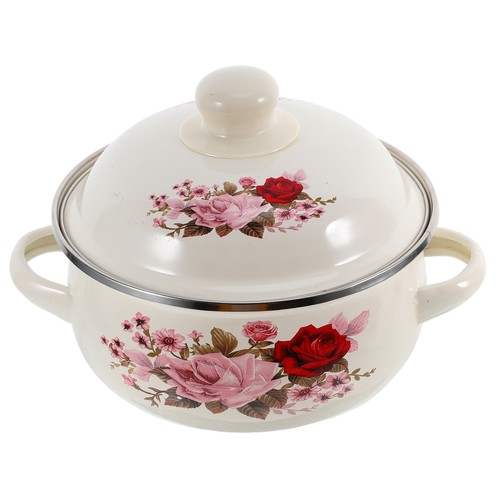 Enamel Pot With Lid Double Handles Stockpot Large Capacity 1000ml Cooking Pot En - Picture 7 of 10