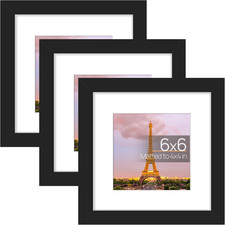 6X6 Picture Frame Set of 3, Made of High Definition Glass for 4X4 with Mat or 6X