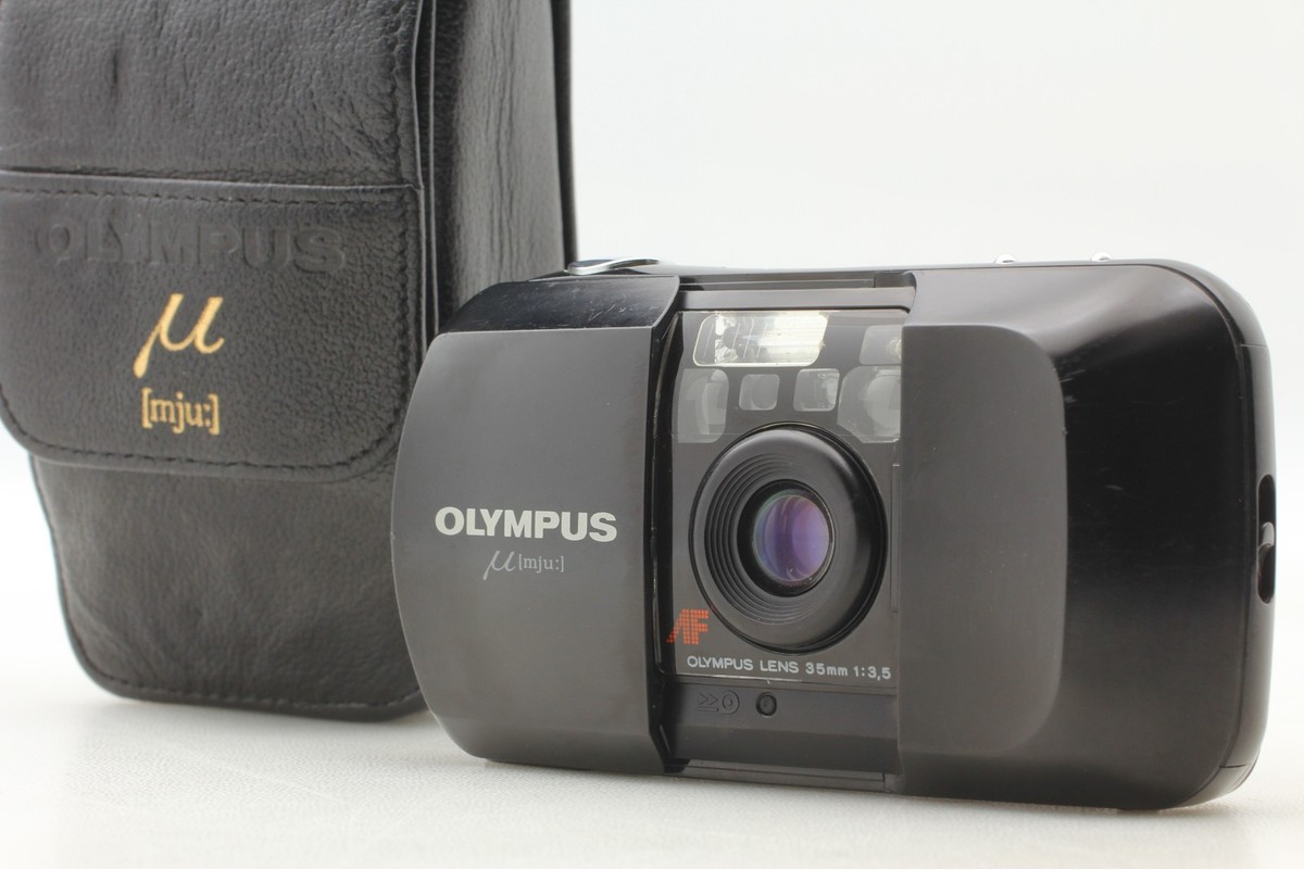 Near MINT w/Case] Olympus μ mju Black 35mm Point & Shoot Film
