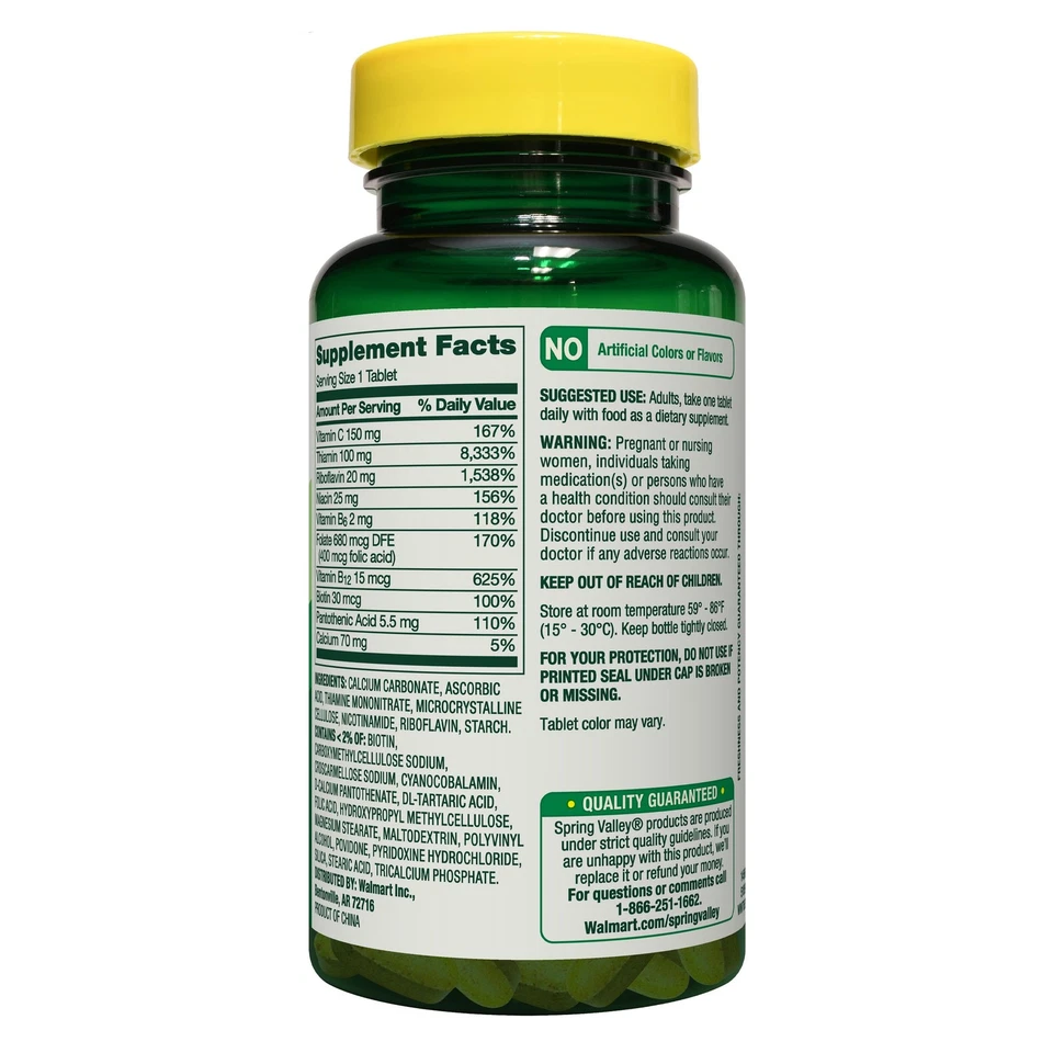 Spring Valley Super Vitamin B-Complex Tablets Dietary Supplement, 100 Count - Image 3 of 4