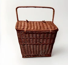Vintage Wicker Picnic Basket Large, leather Strap for Hinge Doors.