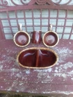 Hull HP+Co Divided Candy/Veggie Dish+2 Soup Bowls+Creamer Brown Drip Glaze USA