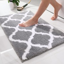 Bathroom Rug 24x16 Grey Soft Absorbent Microfiber Non Slip Shaggy Bath Mat