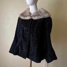 Flawed - Vintage Black Persian Lamb Swing Jacket w/ Mink Collar Upcycle Costume
