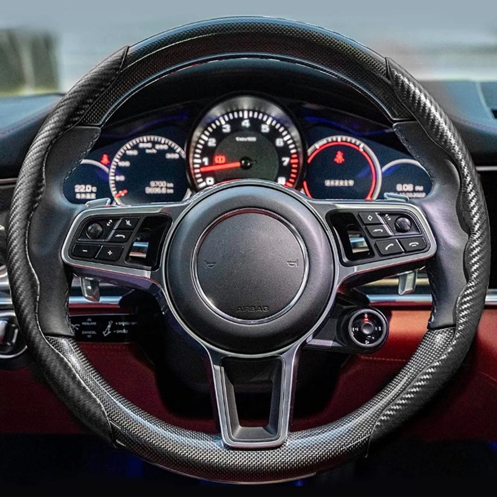2pcs Steering Wheel Cover Carbon Fiber Color Anti Slip Wear Resistant Stylish St