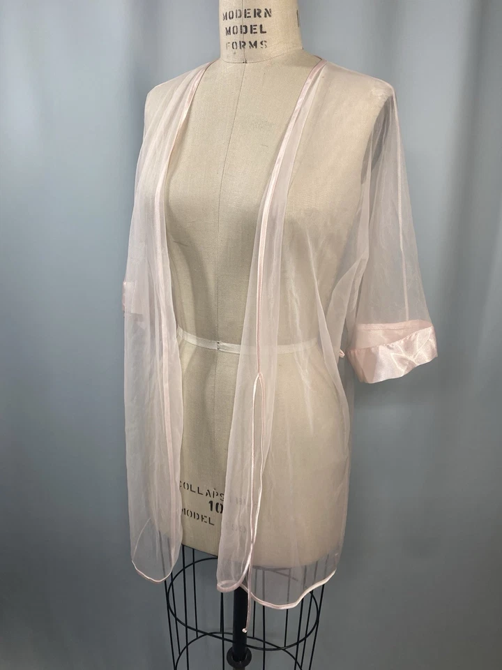 Roupão transparente TAMANHO MÉDIO tricot de náilon rosa INTIMO AMORE anos 80 anos 90 clássico - Imagem 4 de 4