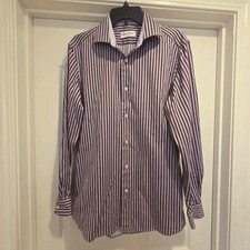 Robert Graham Shirt Mens 42 16.5 Lavender Striped Button-Up Flip Cuff VGUC