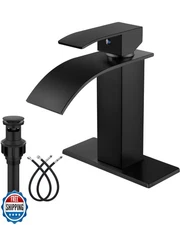 Midanya Matte Black Bathroom Faucet with Waterfall Spout, Single Hole or 3-Ho