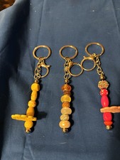 Handmade Beaded Key Chains Set of 3 Yellow Orange Red Boho Style for Women