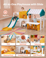 Outdoor Playhouse, Versatile Toddler Playground with Slide, HDPE Plastic