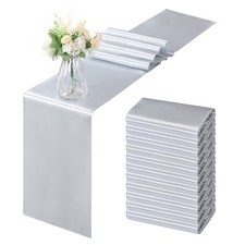 12 Pack Silver Satin Table Runner 12 x 108 Inch, Smooth Table Runners for Wed...