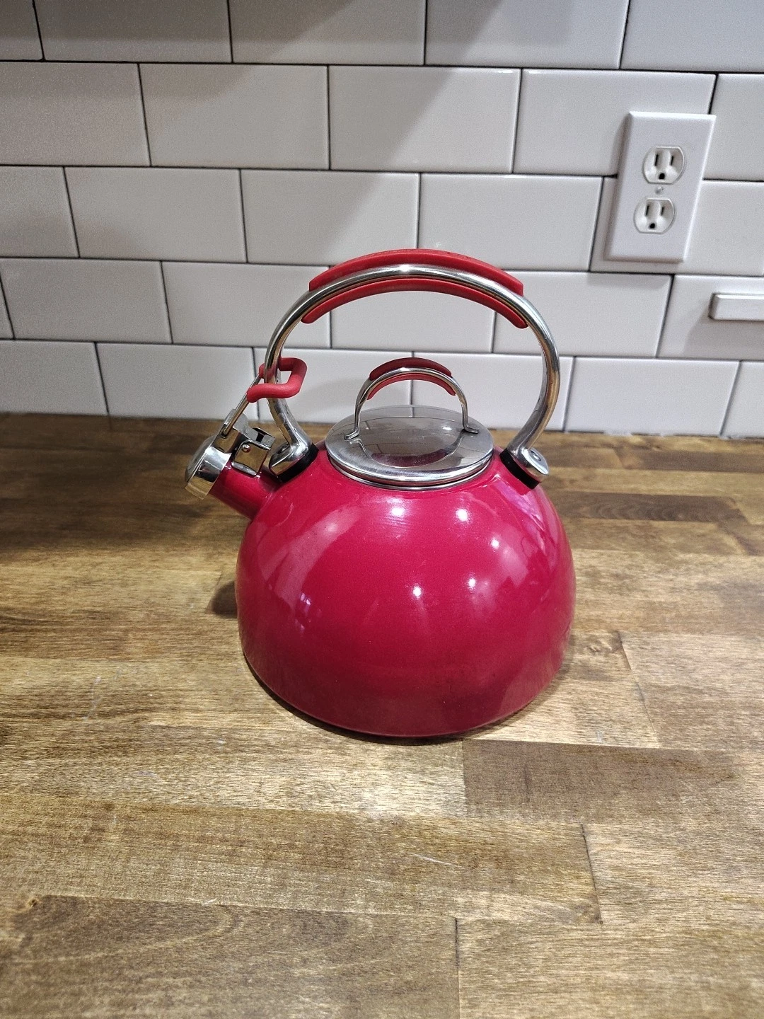 KitchenAid 2 Quart Whistling Tea Kettle Pot Red Stainless Steel Enamel