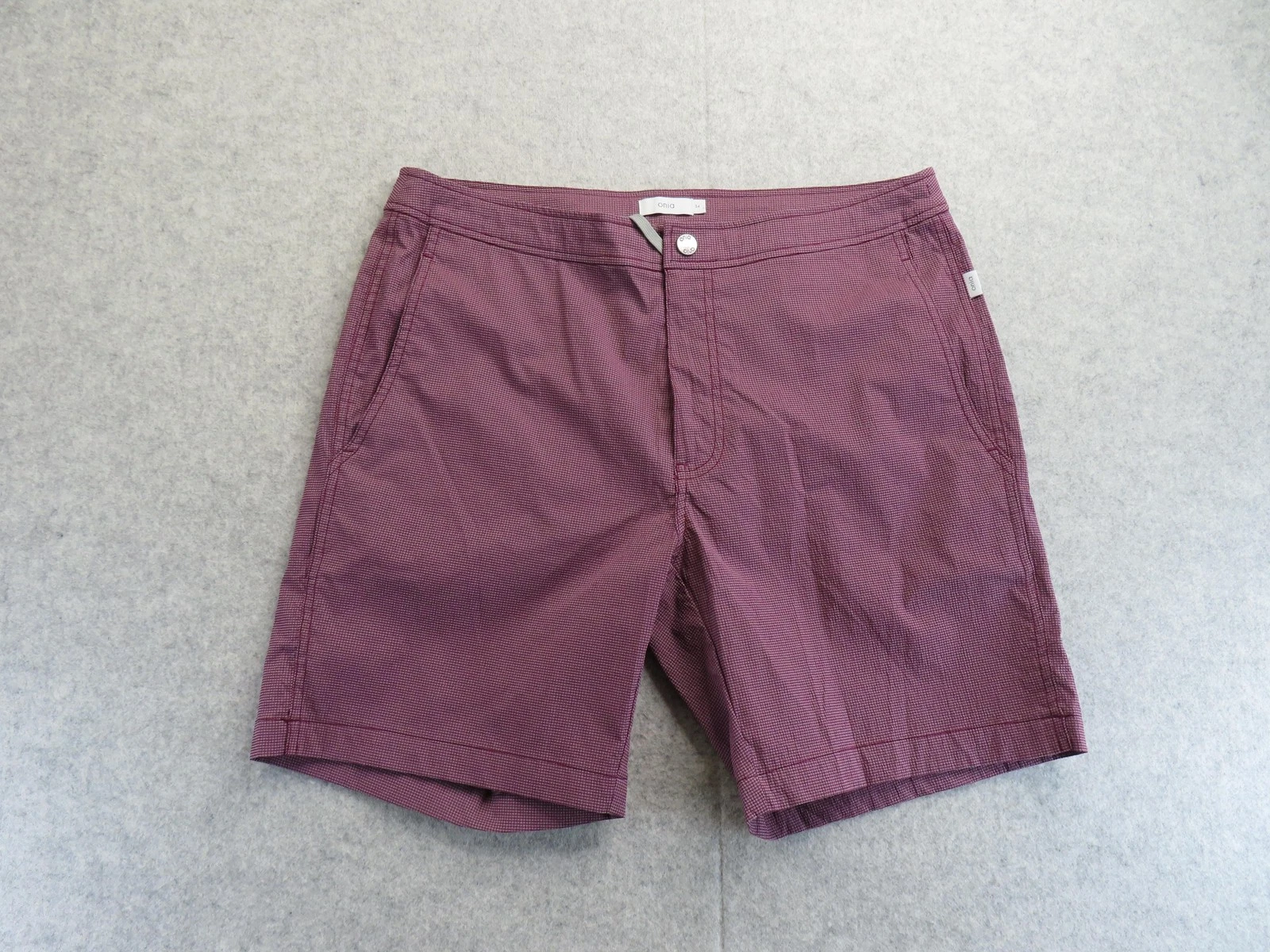 Onia Swim Shorts Mens 34 Red Gingham The Calder Trunks Lined Stretch Quick Dry