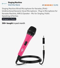 Singing Machine SMM205P Wired Dynamic Karaoke Microphone Pink w/ Adapter