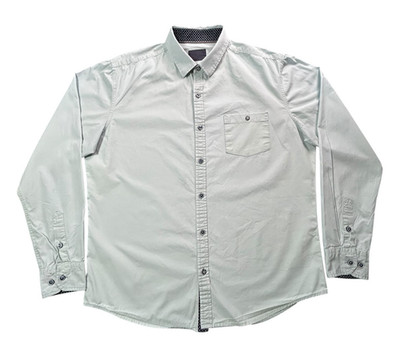 Day & Age L/S Cotton Button Up Mens Size Large Light Blue with Dark Blue Accents