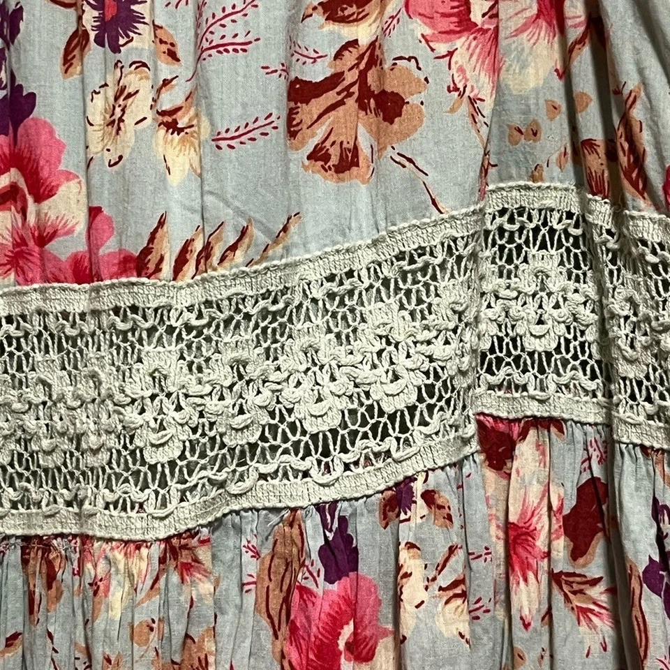 Falda Y2K Cottagecore Boho Mujer Mediana Crochet Robin Huevo Azul Floral Línea A Foto 3 de 4