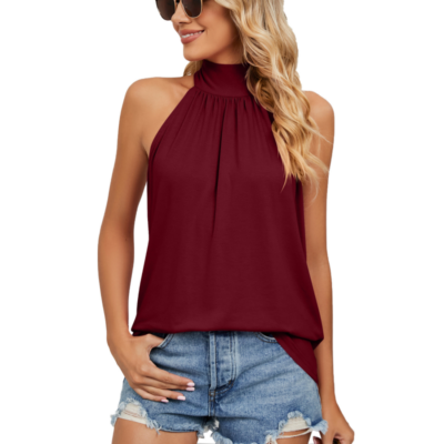 Ladies Spring/summer Solid Color Neck Lace-up Knit Vest T-shirt | eBay