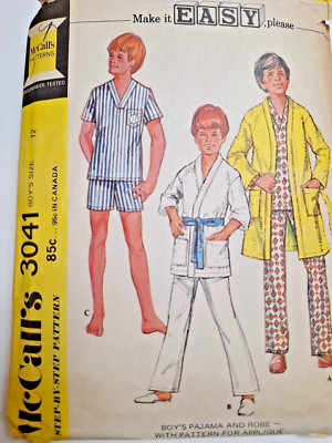 Robe Pajamas Short Bottoms Boys 12 McCalls 3041 Sewing Pattern Easy Sleep Cut