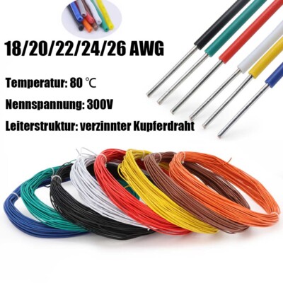 PVC Kabel 18/20/22/24/26 AWG Einzelader Litze Schaltlitze Verdrahtung Flexibe