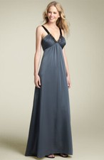 BCBG Maxazria Bead Trim Charmeuse Gown Sz 2 Slate Grey