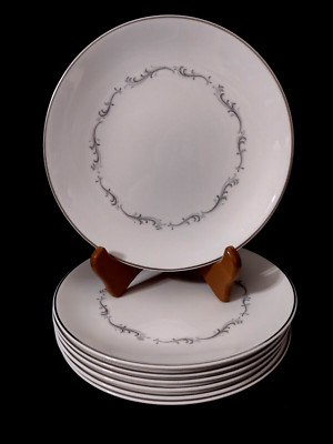 Royal Doulton - Coronet - H4947 - (7) 8.25'' SALAD PLATES Gray White Silver