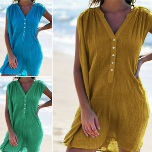 Details About Plus Size Women Swimwear Swimsuit Bikini Beach Wear Cover Up Linen Summer Dress