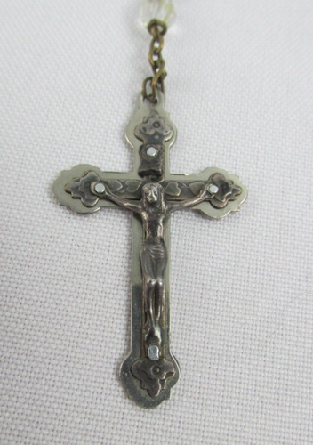 Vintage Rosary Crucifix Necklace AB Crystal Beads Cross Stamped Italy with Case - Picture 2 of 13