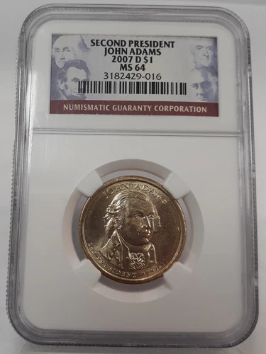 SECOND PRESIDENT JOHN ADAMS 2007 D $1 NGC MS 64