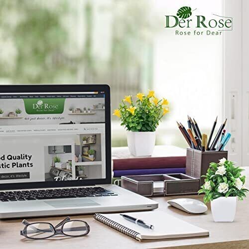 Der Rose 2 Packs Fake Plants Mini Artificial Faux Plants with Flowers ...