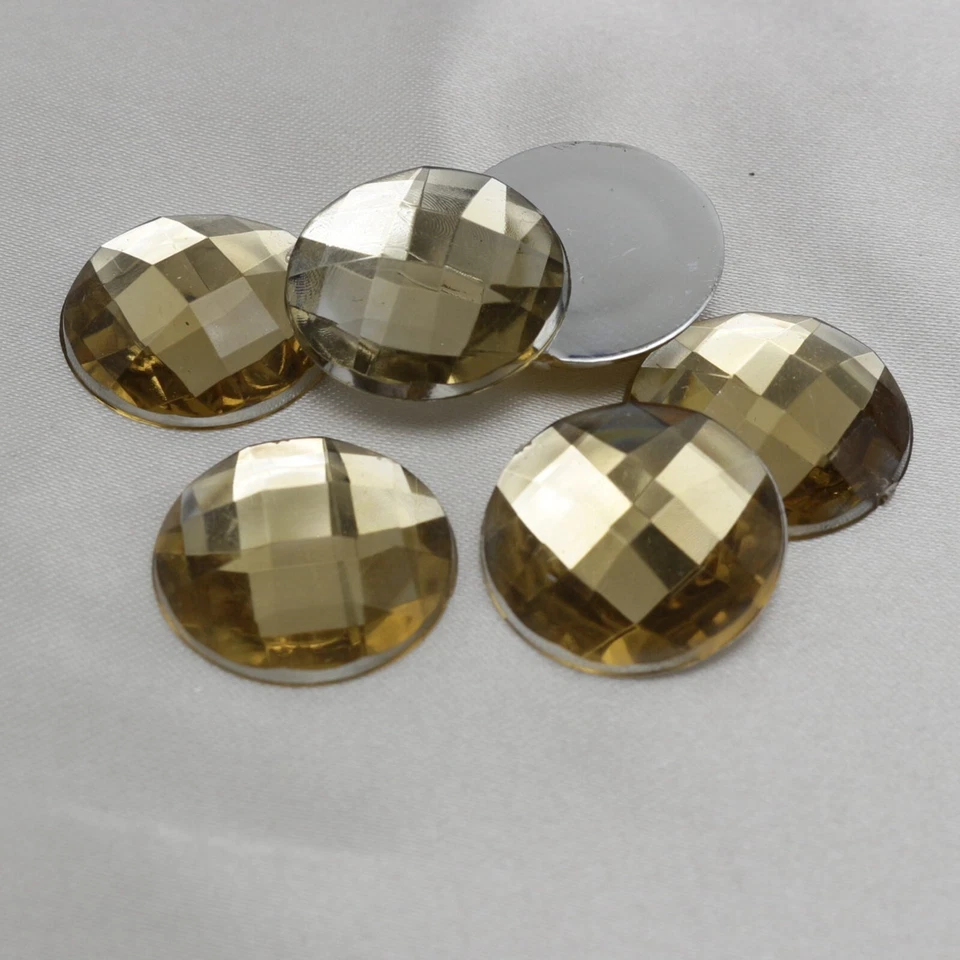 50pcs Champagne Acrylic Flatback Crystal Rhinestone Round Gem Beads 18mm No Hole - Image 2 of 4