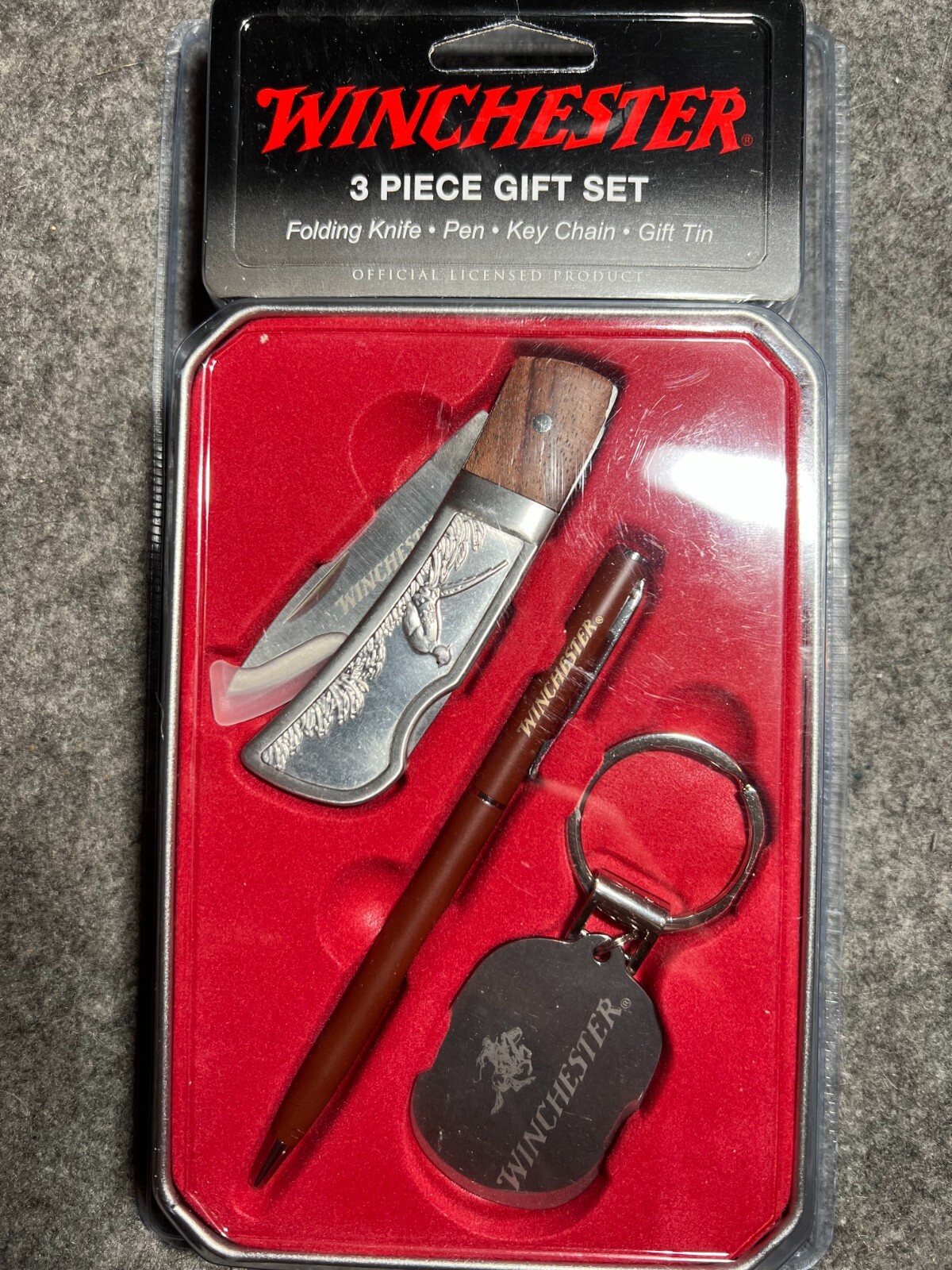 Winchester 3 Piece Gift Set KnifePenKey RingGift Tin eBay